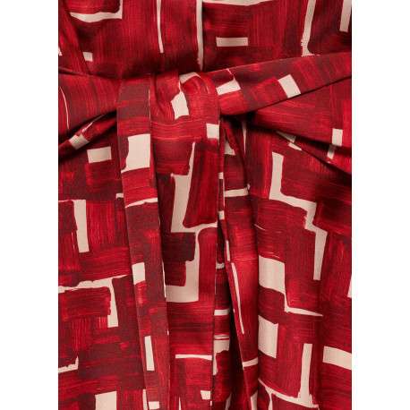 Robe longue rouge imprimée à coupe évasée avec col à revers et manches longues - Image 10
