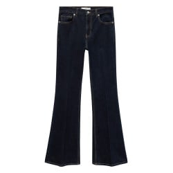 Jean en coton bleu marine taille haute à coupe bootcut avec surpiqûres marron