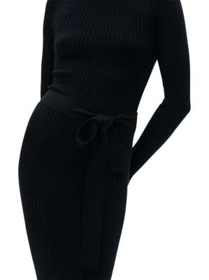 Robe Longue Noire En Maille - Manches Longues, Col Rond - Style élégant Pour Soirée Ou Quotidien