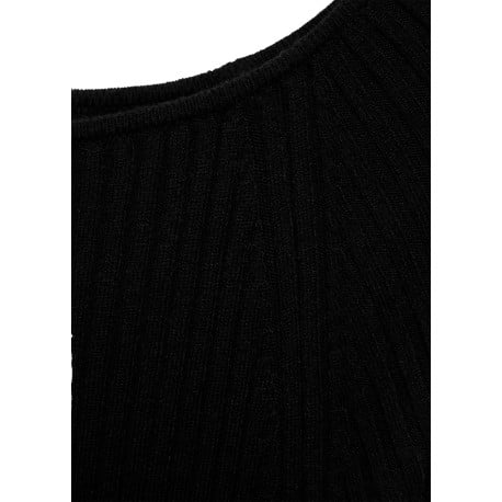 Robe longue noire cintrée en maille côtelée, manches longues et col bateau - Image 6