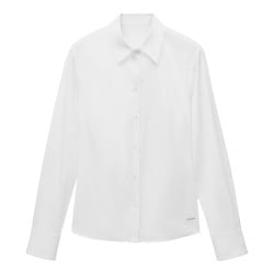 Chemise blanche unie en coton mélangé à coupe ajustée avec col français