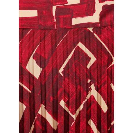 Jupe longue plissée à motif rouge imprimé avec une coupe droite - Image 7