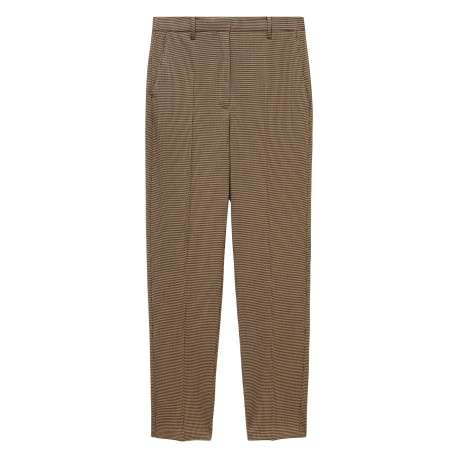 Chino marron motif pied de poule avec coupe droite, 4 poches et 4 plis centraux