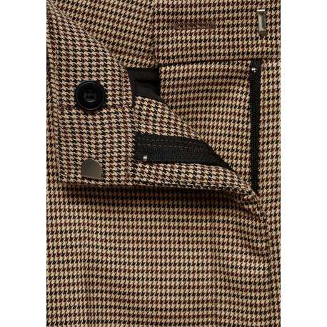 Chino marron motif pied de poule avec coupe droite, 4 poches et 4 plis centraux - Image 7