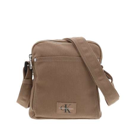 Sacoche beige unie avec poche plaquée et poche principale zippée