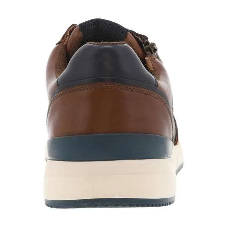 Sneakers en cuir cognac à talon plat et à lacets plats enduits et zip latéral - Image 6