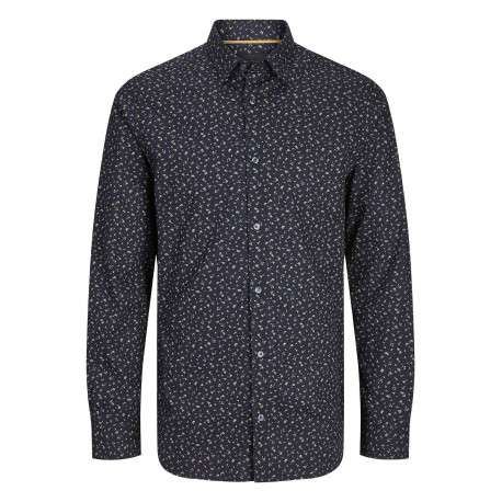 Chemise en coton marine liberty à coupe droite et col français