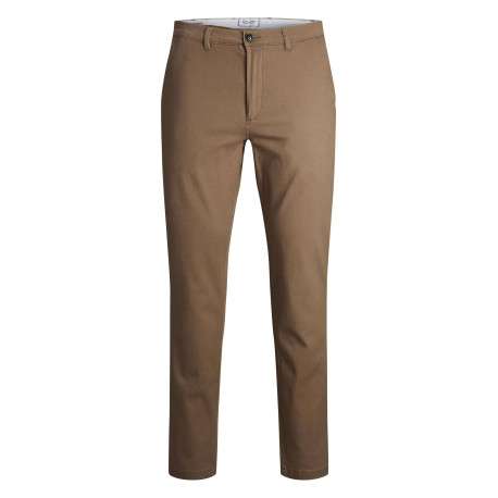 Chino Marco Dave en coton camel uni slim avec zip, bouton et poches