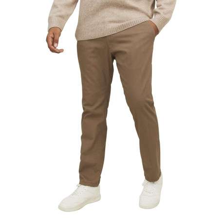 Chino Marco Dave en coton camel uni slim avec zip, bouton et poches - Image 4