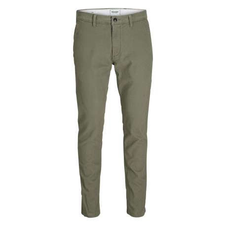 Chino Marco Dave en coton kaki uni à coupe slim avec poches passepoilées