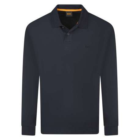 Polo manches longues en coton bleu marine uni avec une coupe droite et le logo