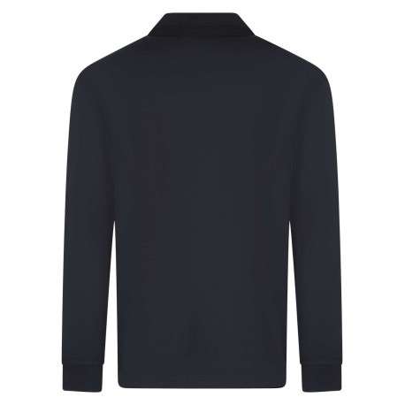 Polo manches longues en coton bleu marine uni avec une coupe droite et le logo - Image 2