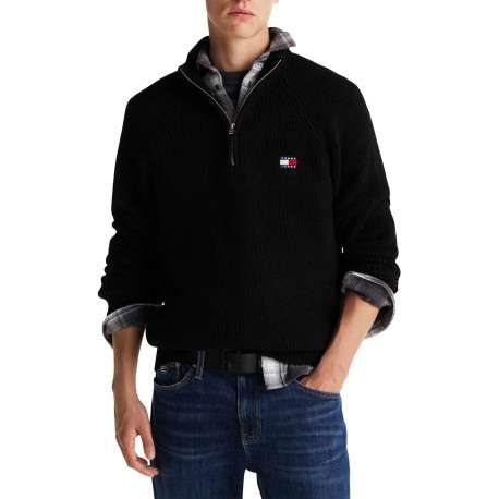 Pull noir uni avec une coupe droite, col camionneur et à manches longues - Image 3