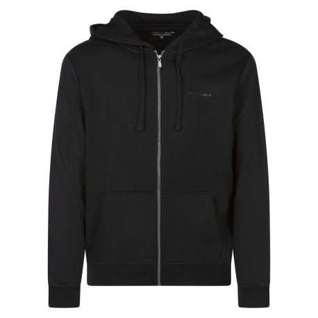 Sweat à capuche zippé en coton mélangé noir uni avec le nom de la marque