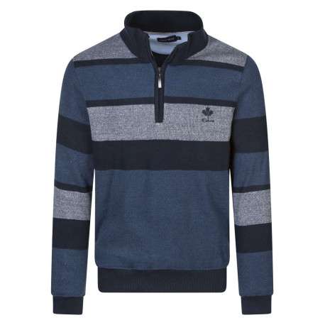 Sweat bicolore avec un col montant et zippé et des rayures larges