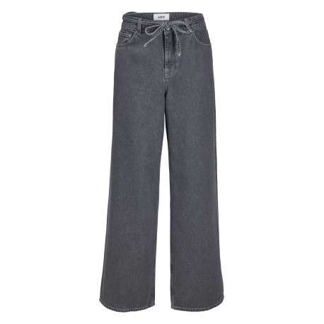 Jean en coton mélangé gris uni bootcut avec lien à la taille et poches plaquées