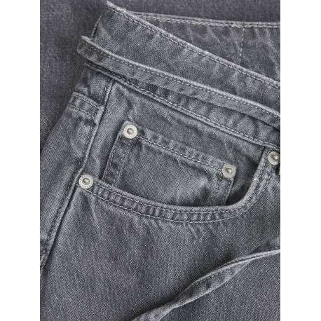 Jean en coton mélangé gris uni bootcut avec lien à la taille et poches plaquées - Image 4