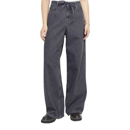 Jean en coton mélangé gris uni bootcut avec lien à la taille et poches plaquées - Image 5