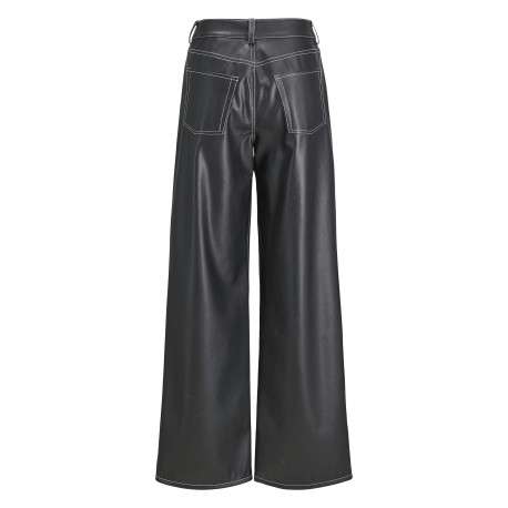Pantalon 5 Poches noir uni à coupe bootcut avec passants pour ceinture - Image 2