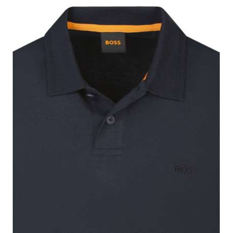 Polo manches longues en coton bleu marine uni avec une coupe droite et le logo - Image 3
