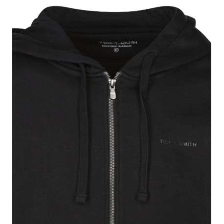 Sweat à capuche zippé en coton mélangé noir uni avec le nom de la marque - Image 3