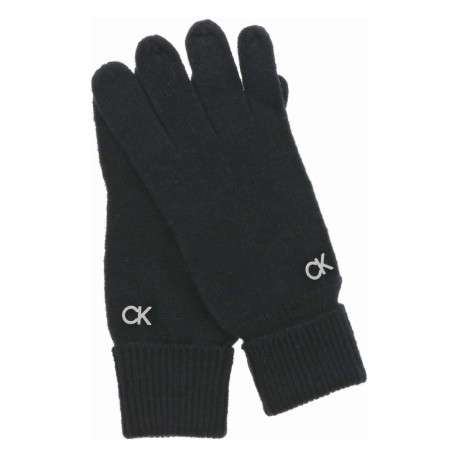 Paire de gants en laine noirs en maille fine avec logos chromés