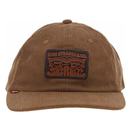 Casquette taupe unie en velours côtelé avec patch de la marque en cuir