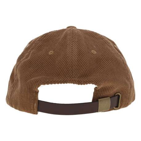 Casquette taupe unie en velours côtelé avec patch de la marque en cuir - Image 2