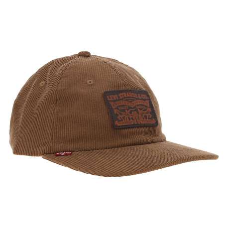 Casquette taupe unie en velours côtelé avec patch de la marque en cuir - Image 3