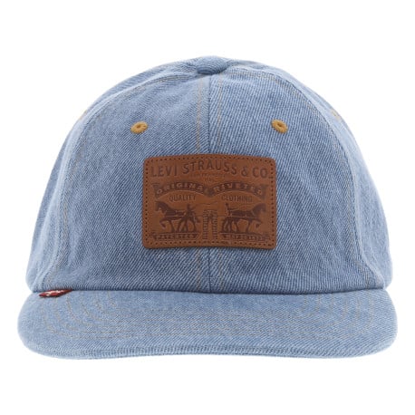 Casquette en coton jean unie avec patch en cuir et étiquette de la marque