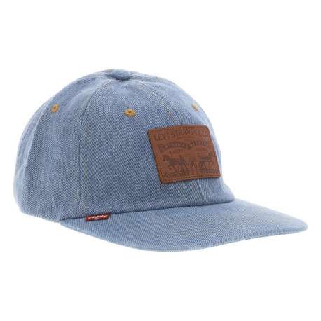 Casquette en coton jean unie avec patch en cuir et étiquette de la marque - Image 3