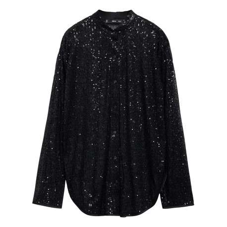 Chemisier noir uni avec une coupe droite à col français et des manches longues