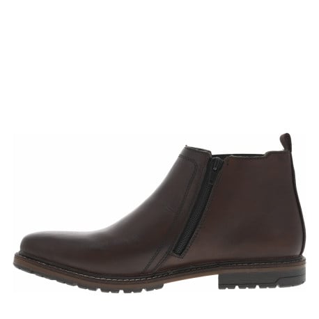 Bottines en cuir marron à talon décroché bas avec zip et soufflet élastiqué - Image 2
