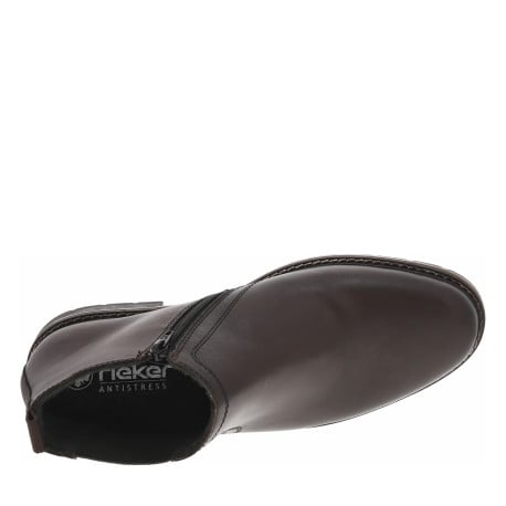 Bottines en cuir marron à talon décroché bas avec zip et soufflet élastiqué - Image 4