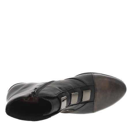 Boots noires et bronze à talon décroché bas, avec zip latéral et logo embossé - Image 4