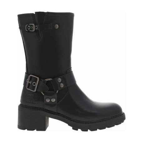 Boots noires à talon décroché moyen et à zip avec brides et boucles à ardillon - Image 2