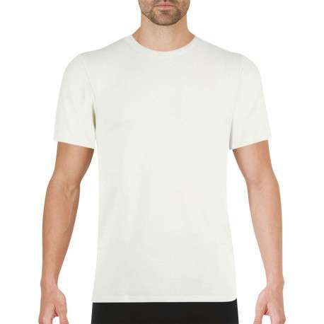 T-shirt blanc uni avec une coupe droite un col rond et des manches courtes - Image 3