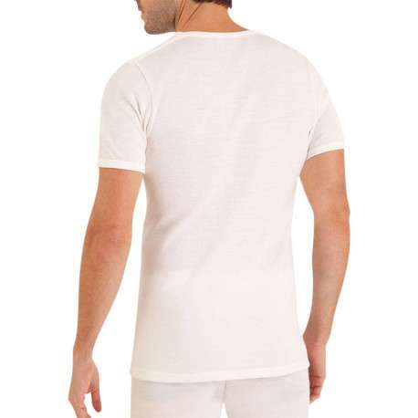 T-shirt blanc uni avec une coupe droite un col rond et des manches courtes - Image 4