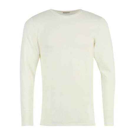 T-shirt blanc en laine mélangée avec col rond et coupe droite