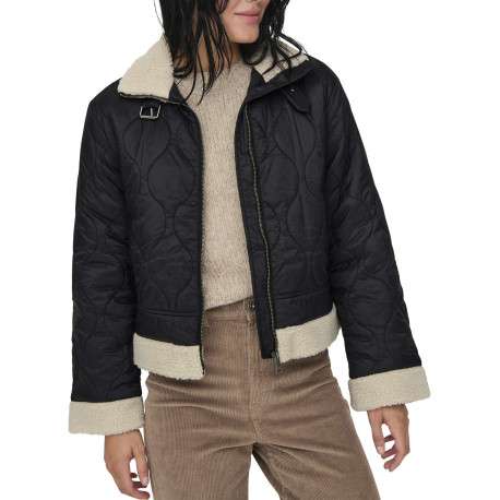 Blouson noir uni à fermeture zippée avec une coupe droite et un col à rabats - Image 3