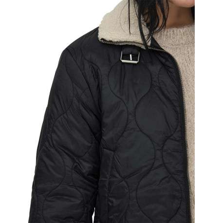 Blouson noir uni à fermeture zippée avec une coupe droite et un col à rabats - Image 4