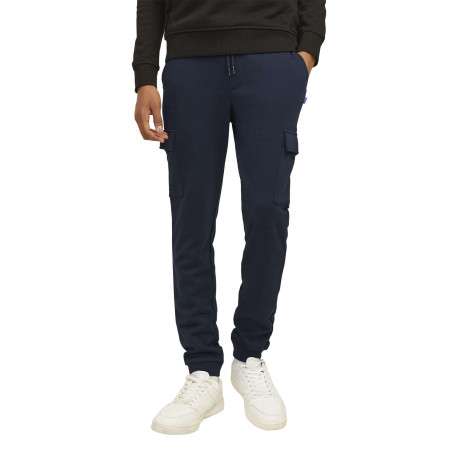 Jogging cargo bleu marine uni à coupe slim fit et à taille mi-haute - Image 3