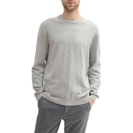 Pull en coton gris uni avec une coupe droite un col rond et logo brodé - Image 2
