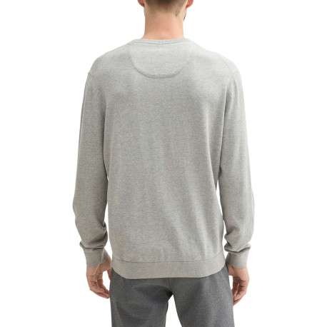 Pull en coton gris uni avec une coupe droite un col rond et logo brodé - Image 3