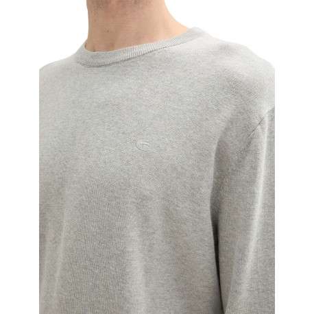 Pull en coton gris uni avec une coupe droite un col rond et logo brodé - Image 4