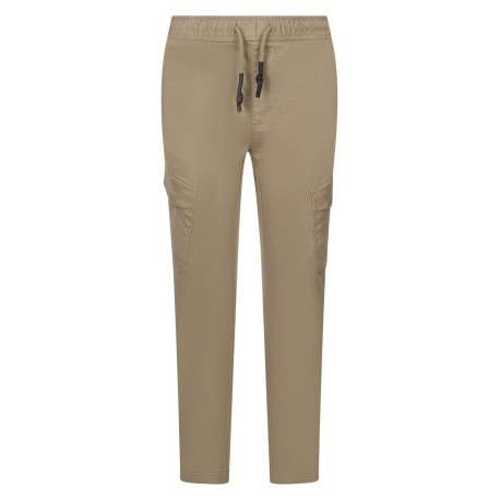 Pantalon en coton mélangé beige uni avec une coupe droite et des poches