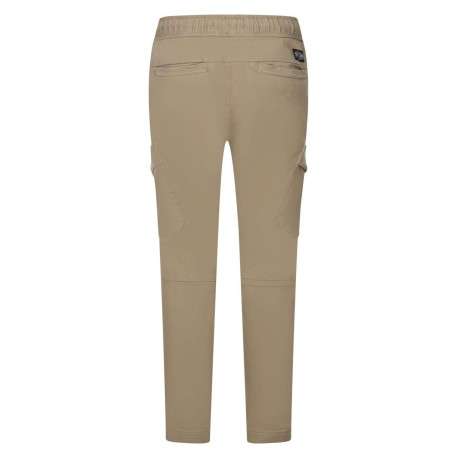 Pantalon en coton mélangé beige uni avec une coupe droite et des poches - Image 2