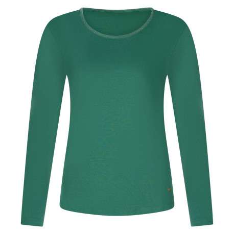 T-shirt vert uni avec une coupe droite à col rond et bijou décoratif