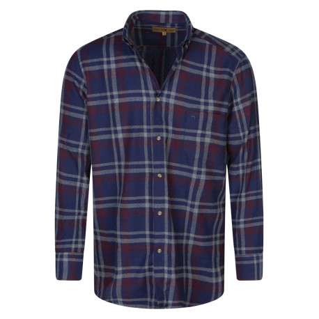 Chemise à manches longues en coton bleue marine à carreaux avec un col américain