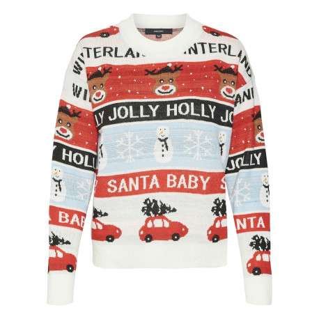 Pull multicolore à imprimé Noël à coupe droite, col rond et à manches longues